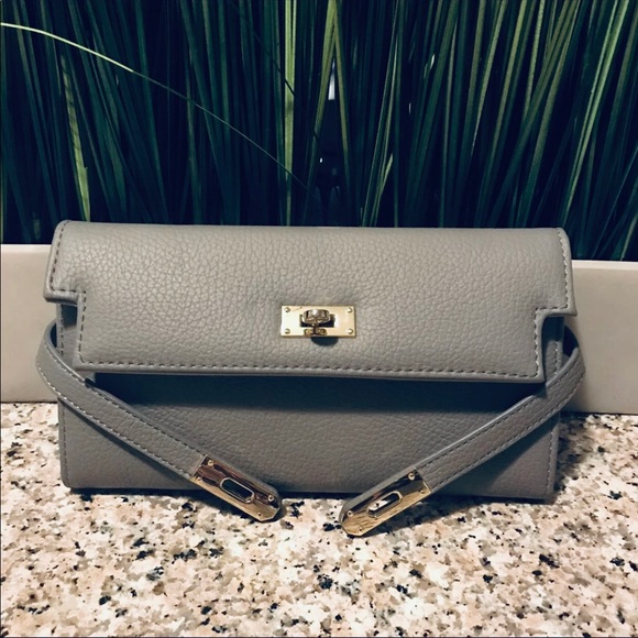 Grey Belted Hermes Kelly Style Turn-lock Wallet - Picture 2 of 7